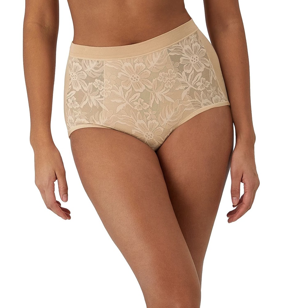 NWT Bali Breathe XL/8 Almond Cotton Modal Lace High Rise Brief DFCLBF